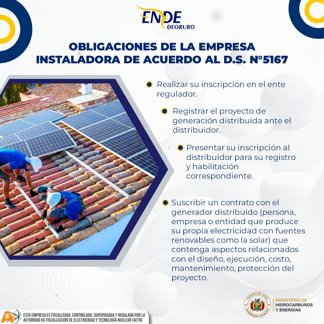 OBLIGACIONES DE LA EMPRESA INSTALADORA DE ACUERDO AL D.S. N°5167