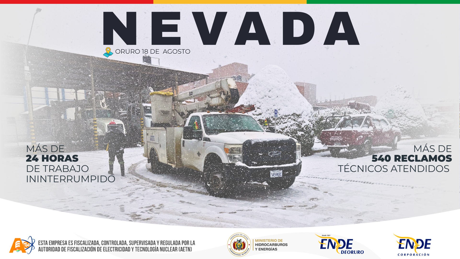 ENDE DEORURO atiende más de 500 emergencias tras la intensa nevada en el departamento