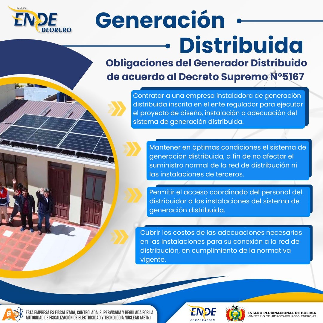 Obligaciones del Generador Distribuido según el D.S. Nº5167