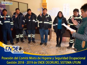 Posesióne Comité Mixto de Higiene y Seguridad Ocupacional 2018 - 2019 de ENDE DEORURO S.A., Uyuni